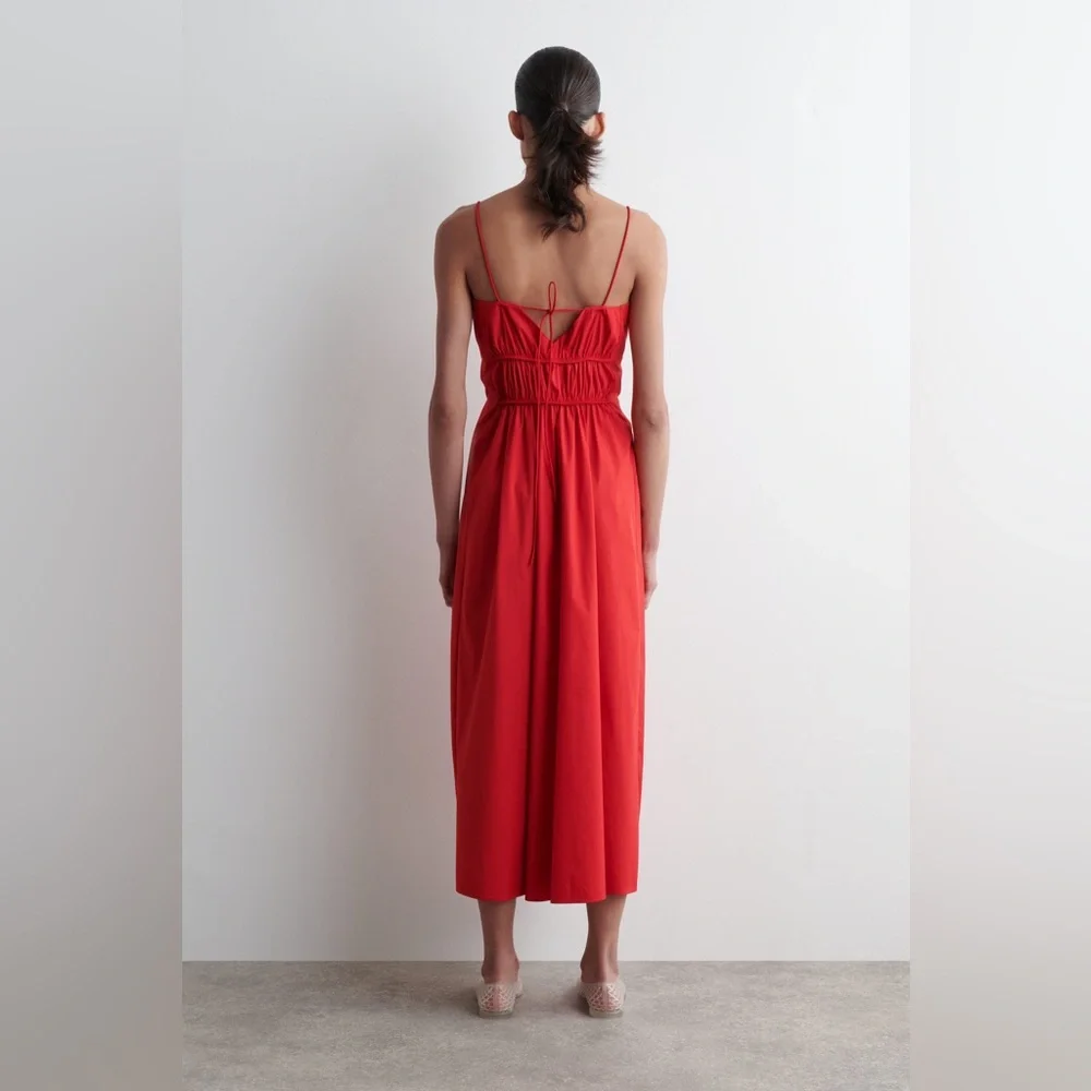COS Gathered-Waist Midi Dress Red Bright Sleeveless Size 12 NWOT - Picture 3 of 14